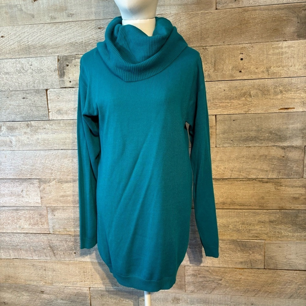 🛍️3/$30 Vintage Crystal-Kobe women's  teal cowl‎ neck sweater in size medium